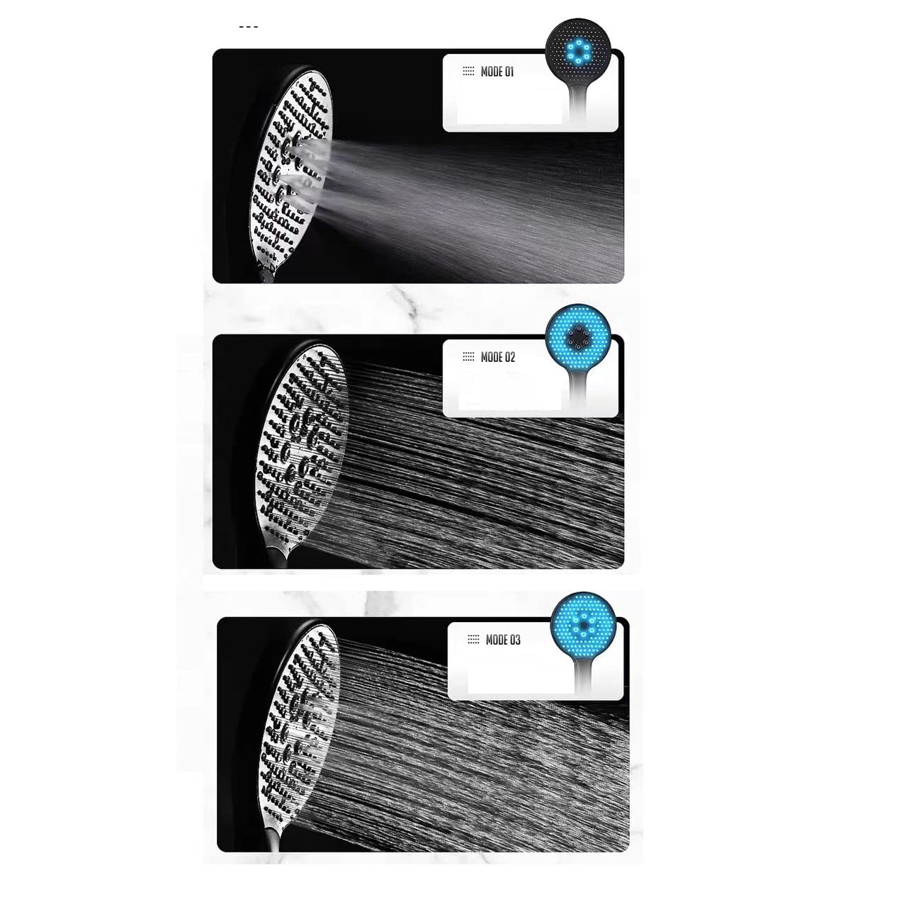 Sumerain Soffione doccia a mano nero ad alta pressione, grande doccetta a mano a risparmio idrico con 3 tipi di getto (13 mm)