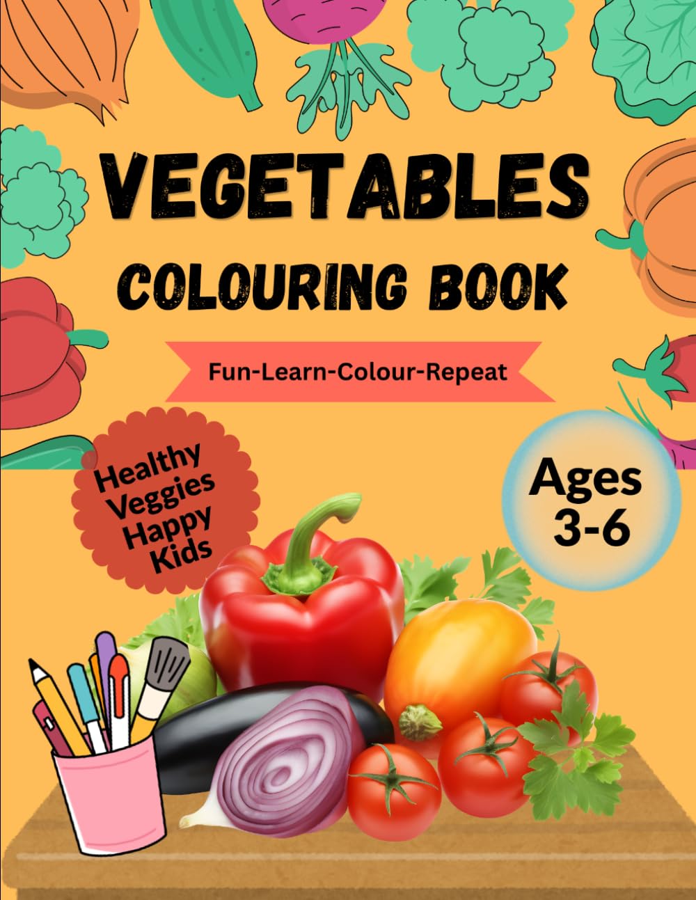 Vegetables Coloring Book for Kids Ages 3–6: Easy and Fun Coloring Pages for Toddlers and Preschoolers: Learn Vegetables, Colors, and Shapes with Big Simple Designs for Early Learning and Creative Fun