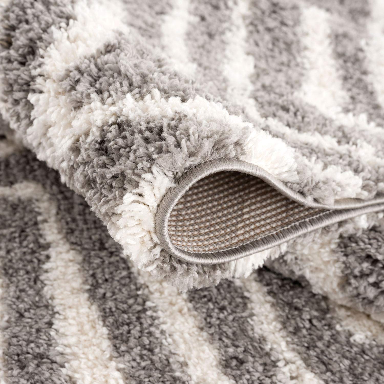 Tapis de Salon, à Poils Longs, Design Ethnique, Chevron, 200 x 290 cm, Gris crème, avec Franges
