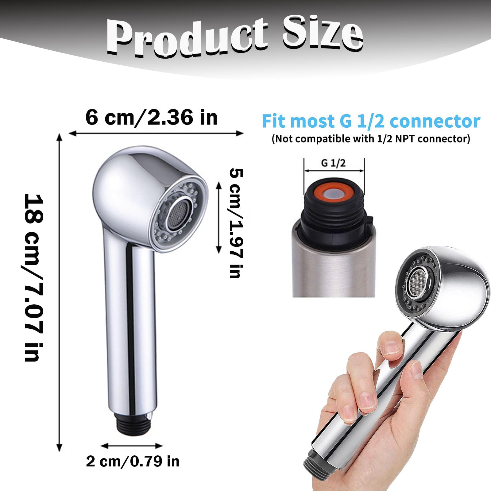 Alcachofa De Ducha Para Grifo Cocina, Recambio Grifo Fregadero, Con Boquilla 2 Funciones, Aireador de Ahorro de Agua, Extraible, Universal G 1/2 (Plateado)