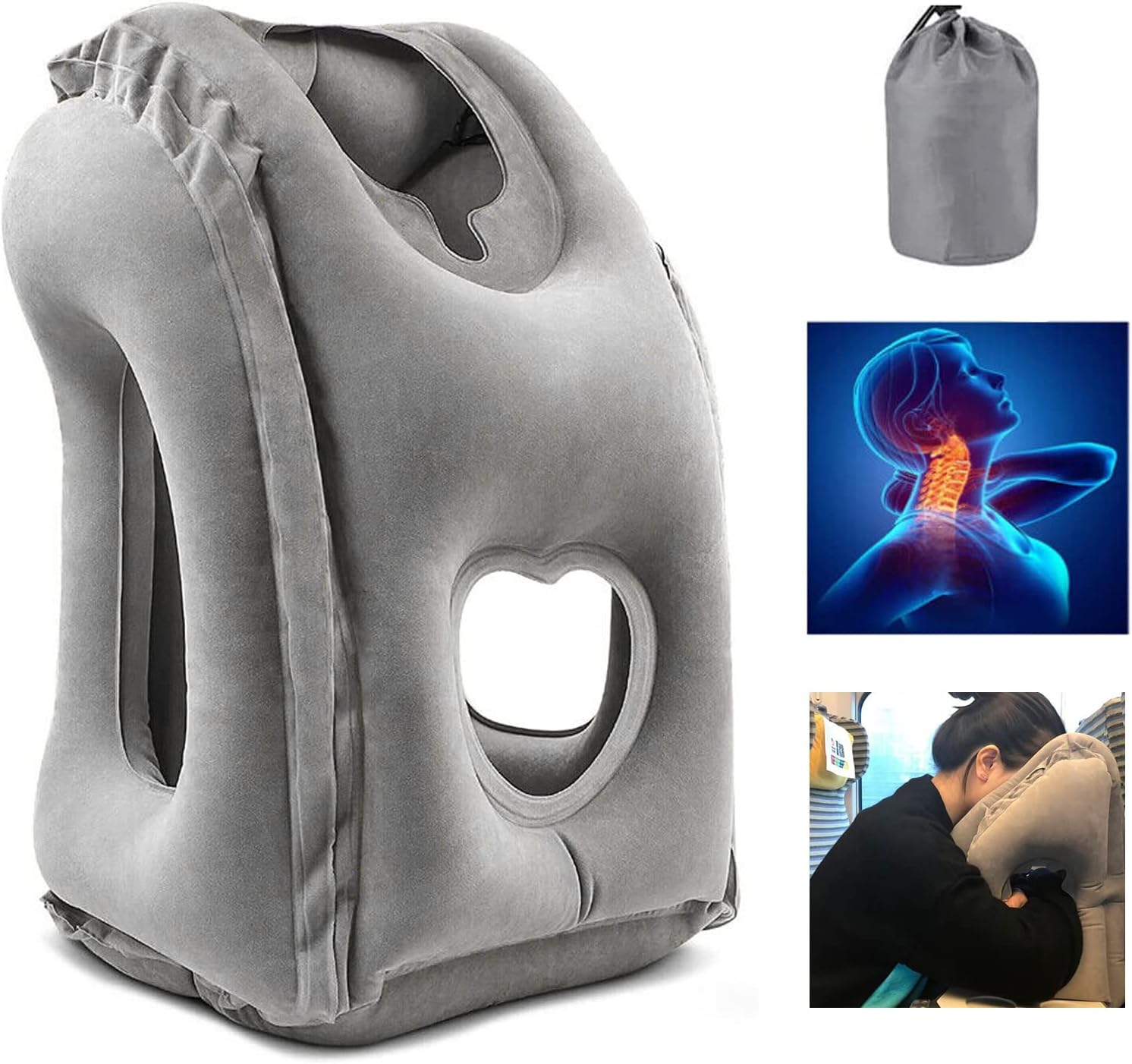 Oreiller de Cou Gonflable, Oreiller de Cou EntièRement RéGlable pour