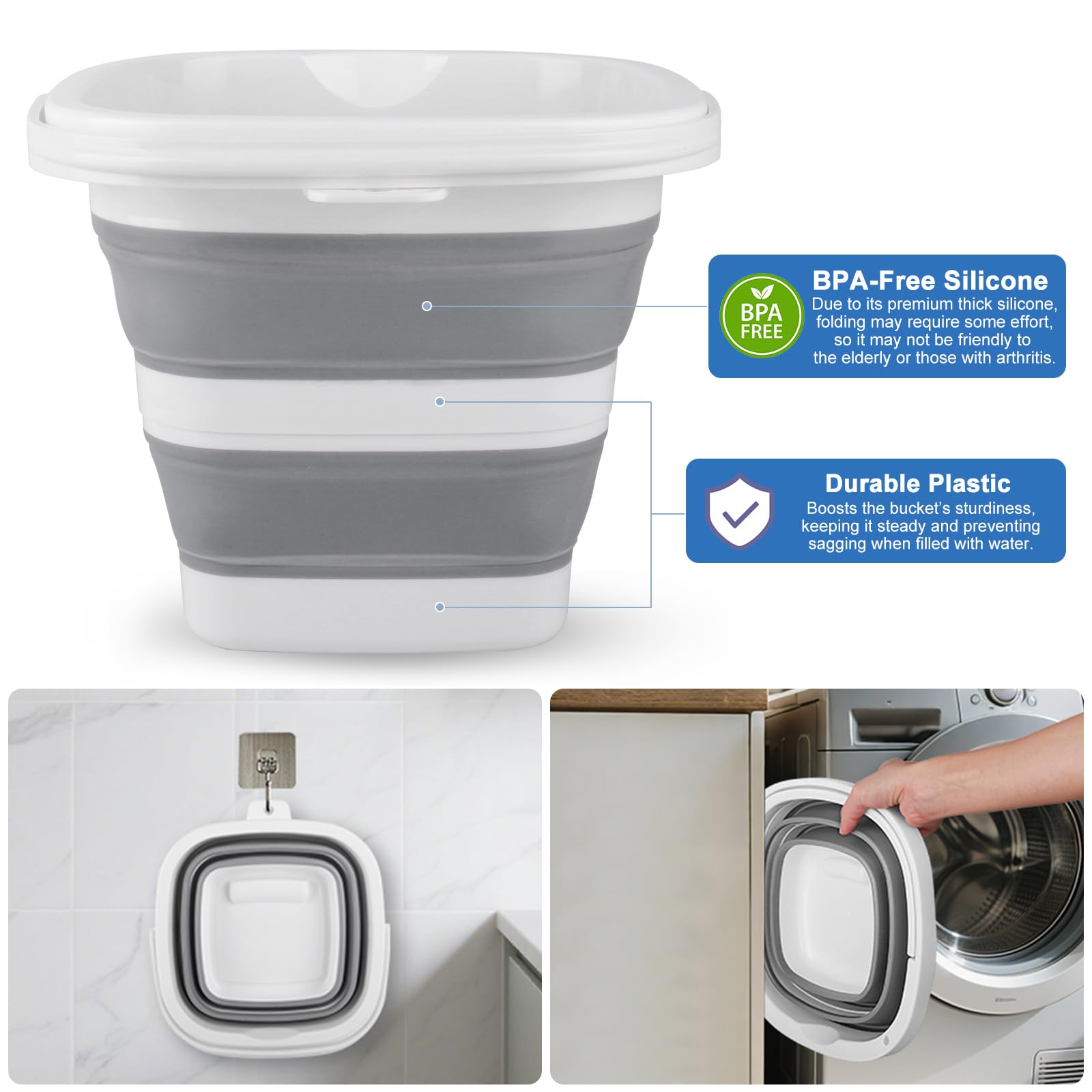 Car Wash Bucket 5L Collapsible Bucket for Cleaning Supplies Folding Mop Buckets Water Storage Containers for Camping Gardening — view 3