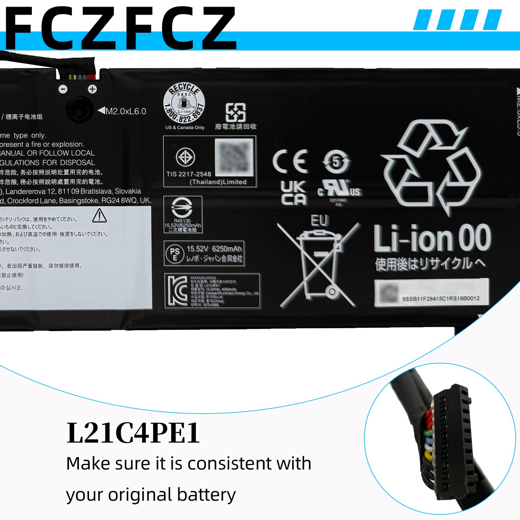 Amazon.com: FCZFCZ L21C4PE1 Battery 99.99Wh Replacement for Lenovo