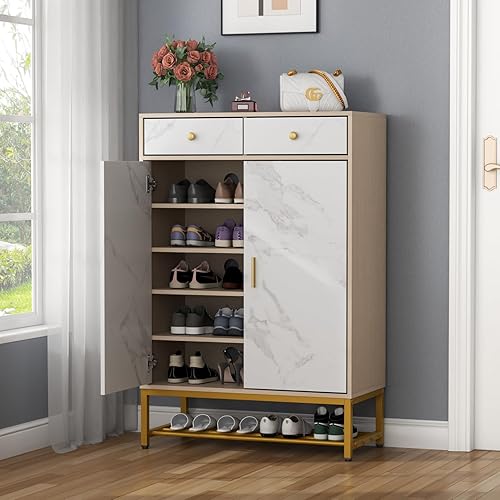 Miniatura 4 de Auromie Armario de almacenamiento de zapatos con puertas, organizador de zapatos con cajones, zapatero de entrada con estantes ajustables, zapatero