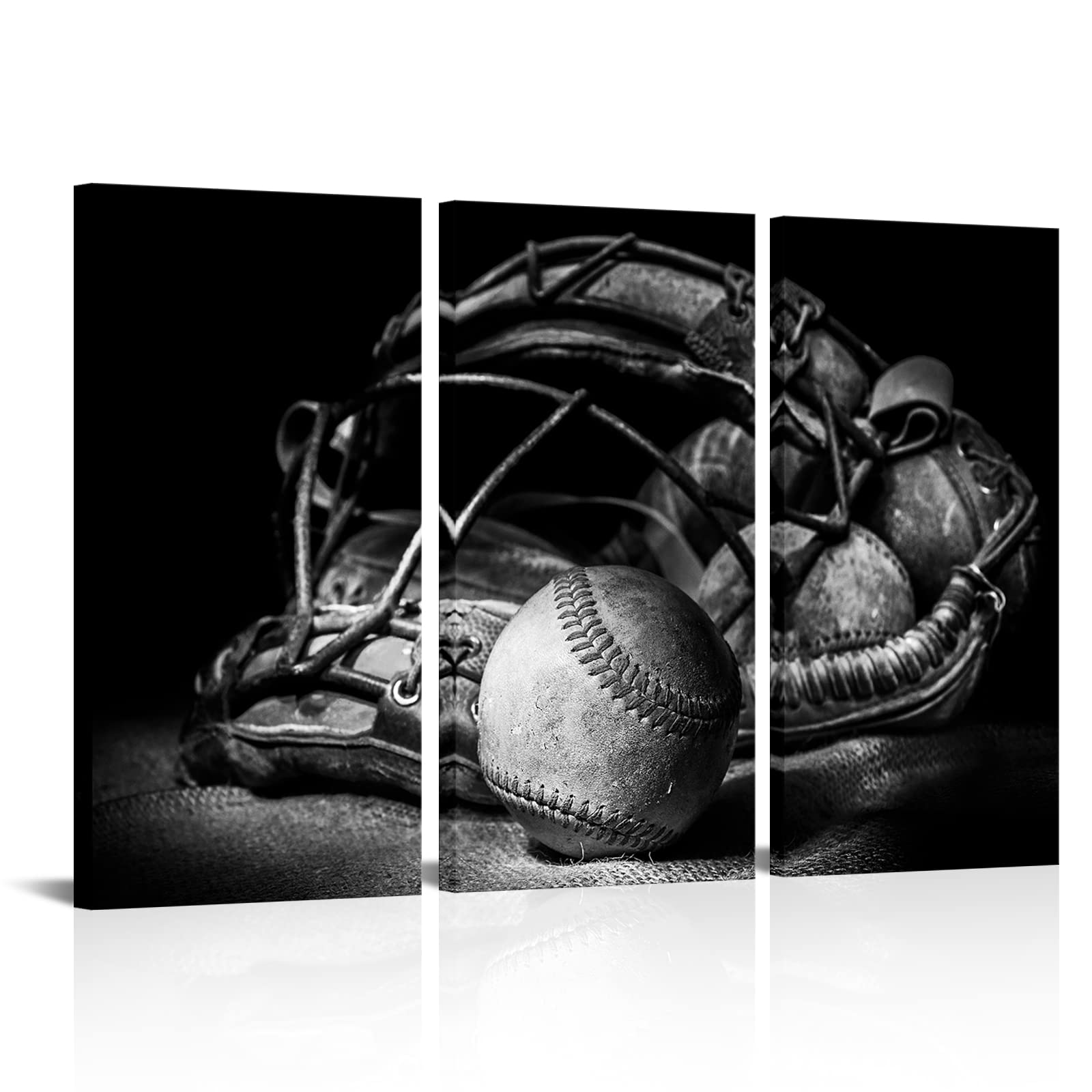 LevvArts Black and White Baseball Wall Art Sports Themed Poster Wall Decor Mens Bedroom Boys Room Decorations Vintage Ball Glove Pictures Print Home