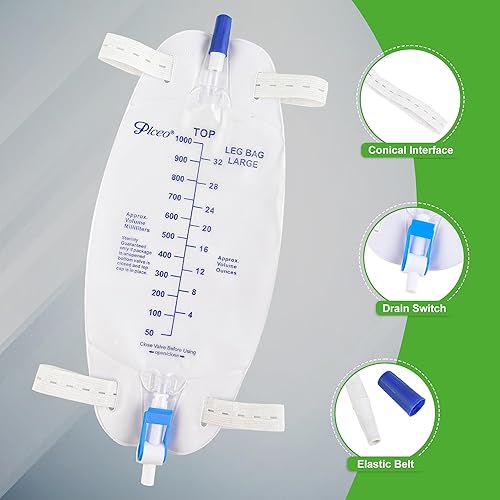 Miniatura 4 de Bolsa de drenaje urinario de fácil toque, 33.8 fl oz, válvula antirreflujo, correas de tela, drenaje fácil de girar (paquete de 3)