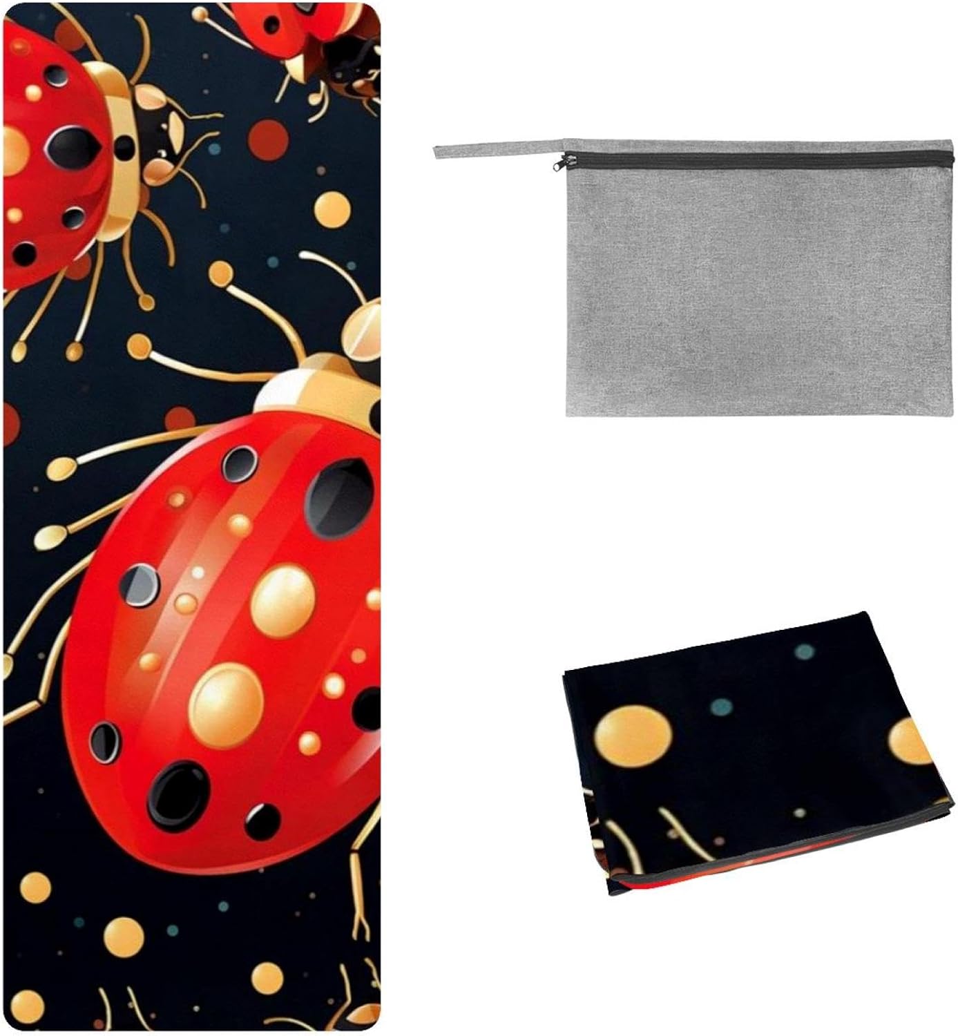 Yoga Towel, Ladybug Pattern Non Slip Sweat Absorbent Hot Yoga Mat Towel for Hot Yoga, Pilates and Fitness - 72.8" x 26.8"