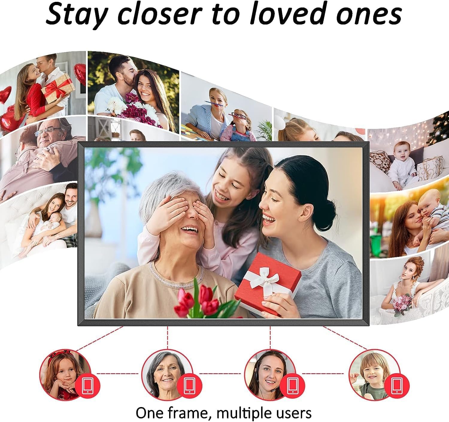 Cornice Digitale WiFi da 15,6 pollici, Full HD Touch Screen Smart Digital Photo Frame con 32 GB di Memoria, Rotazione Automatica,Facile Installazione per Condividere Foto e Video Tramite Frameo