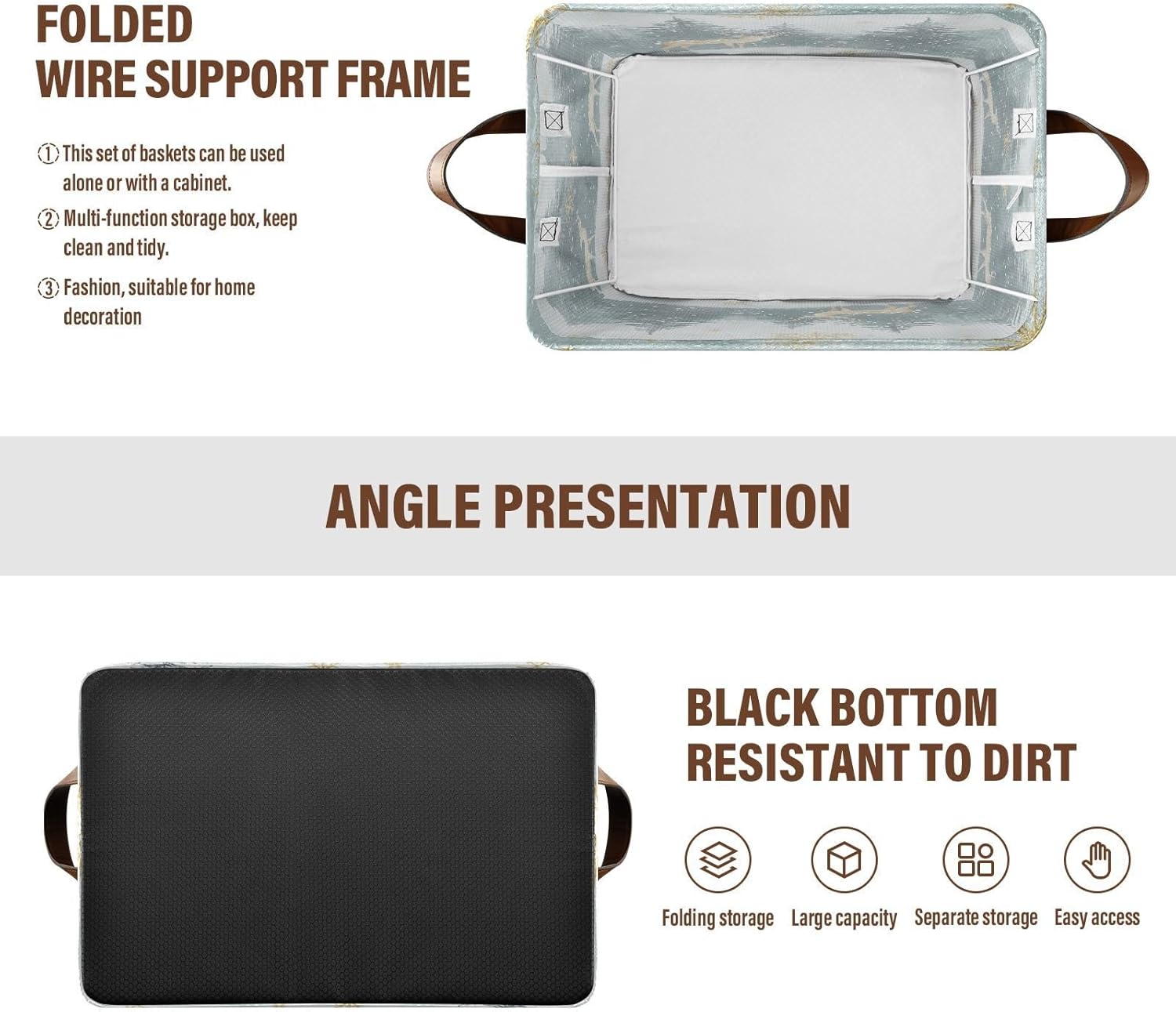 Christmas Trees Deer 2 Pack Fabric Storage Bins for Shelves Collapsible Cube Storage Bin Basket Storage Cubes with Handle Under The Bed Storage Bins for Home Office Closet Clothes