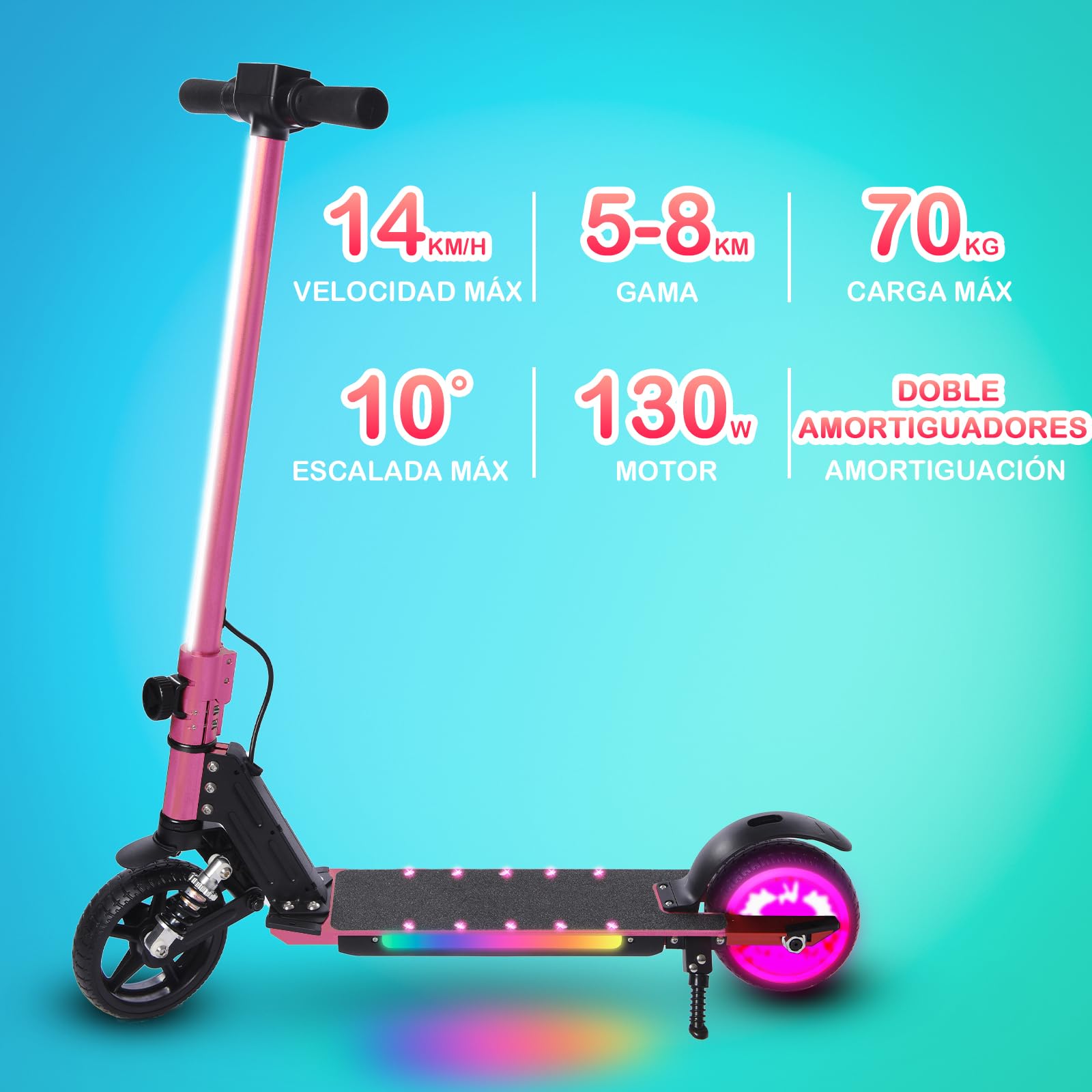 Patinete Eléctrico para niños,Plegable Niños 6 a 12 Años,Patinete Electrico Niño Pantalla LED,Patinetes Electricos Alcance de 5-8 KM,Patinete Niño Luces LED Coloridas,Regalo para Niños (Rosa)