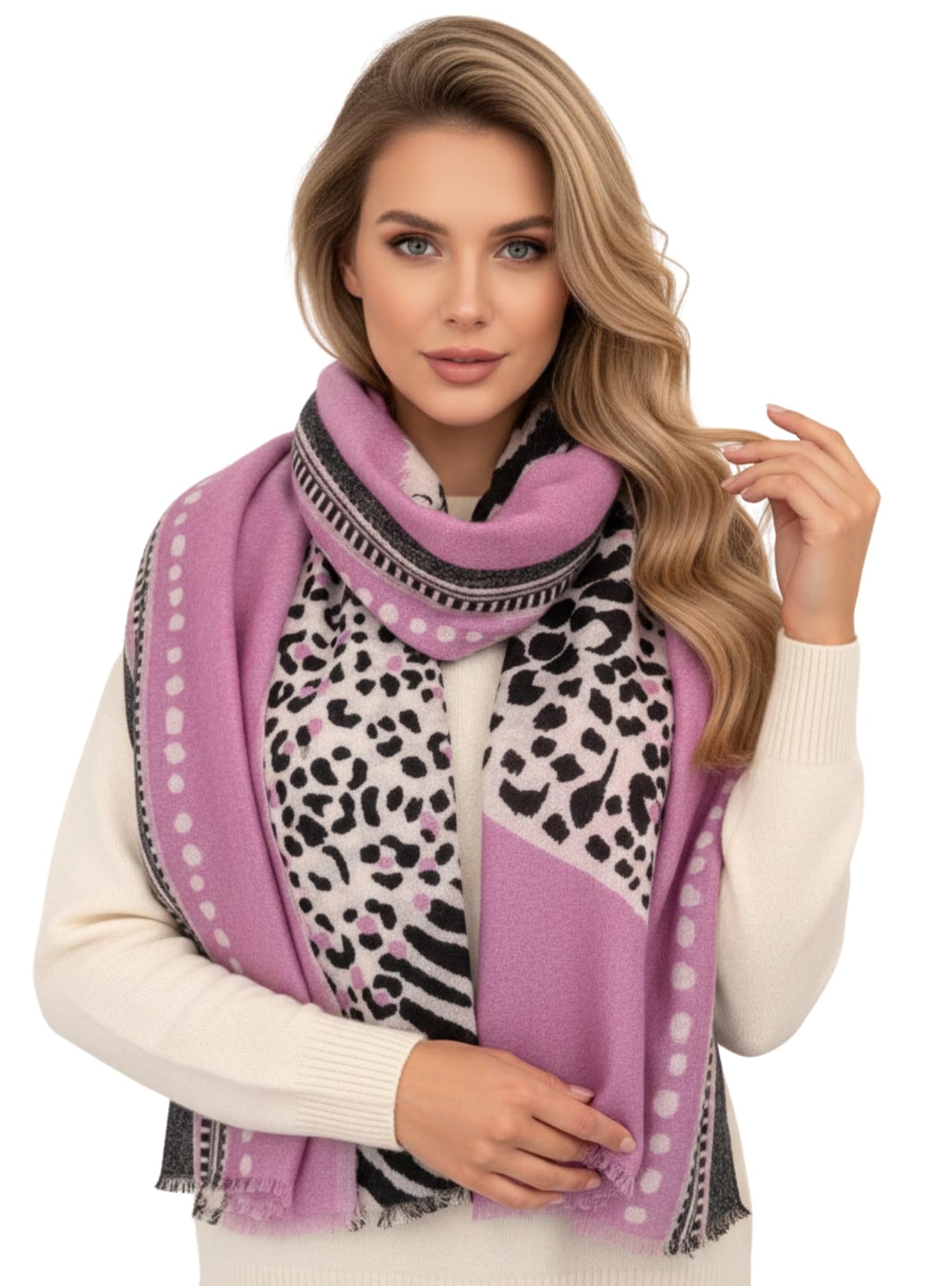The Accessory Co. Women's Lilac Large Leopard Print Scarf - Scarves, Leopard Print Gifts, Animal Pashmina Shawl, Long Winter Wrap Wearable Blanket, Neck Shawl Scarfs Mustard (Lilac)