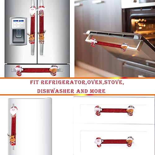 Miniatura 6 de Whaline Fundas navideñas para manija de refrigerador con calcomanías de muñeco de nieve, cubiertas de mango de electrodomésticos, ornamento para