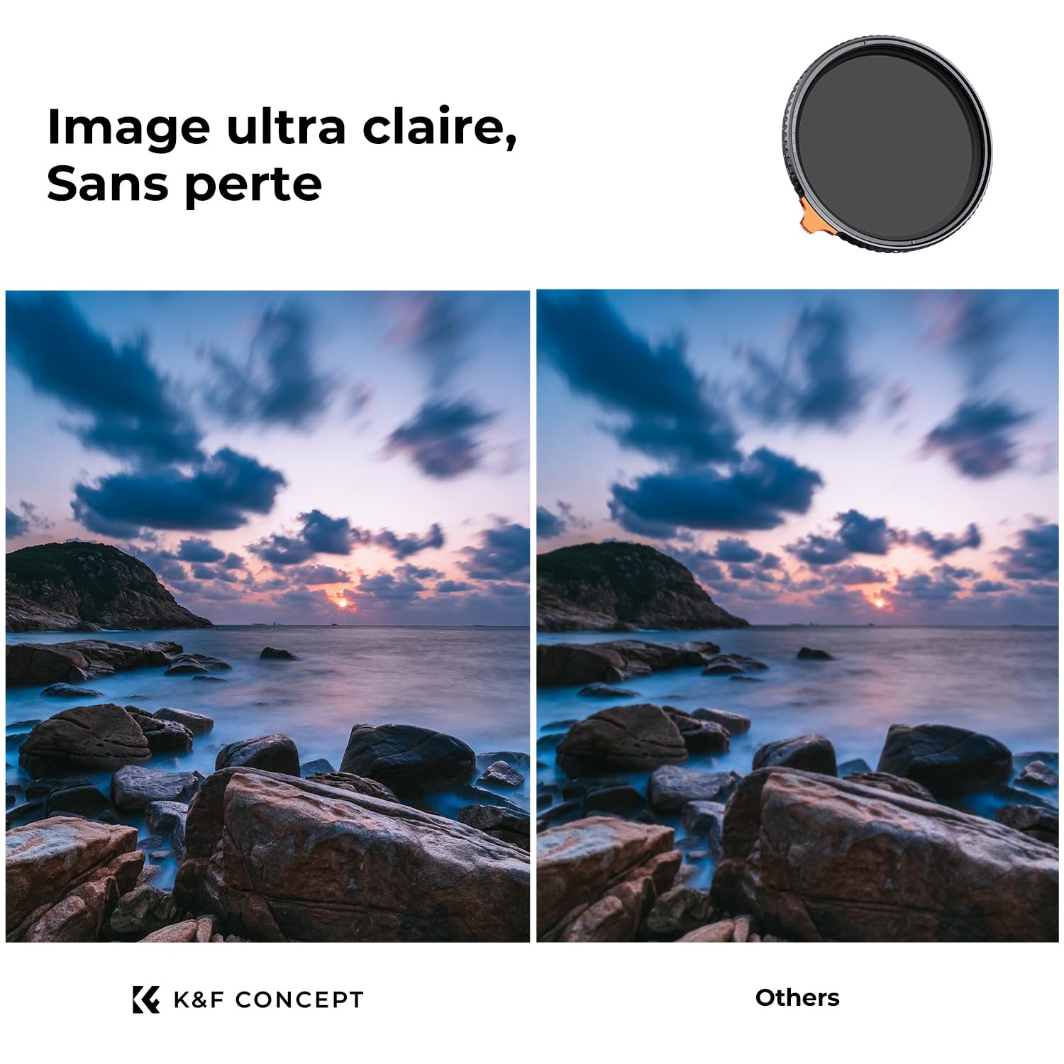 K&F CONCEPT Filtre 77mm ND2-32 Variable 1-5 Stops True Color Aucune Déformation des Couleurs Pas Croix Noire pour Objectif Appareil Photo