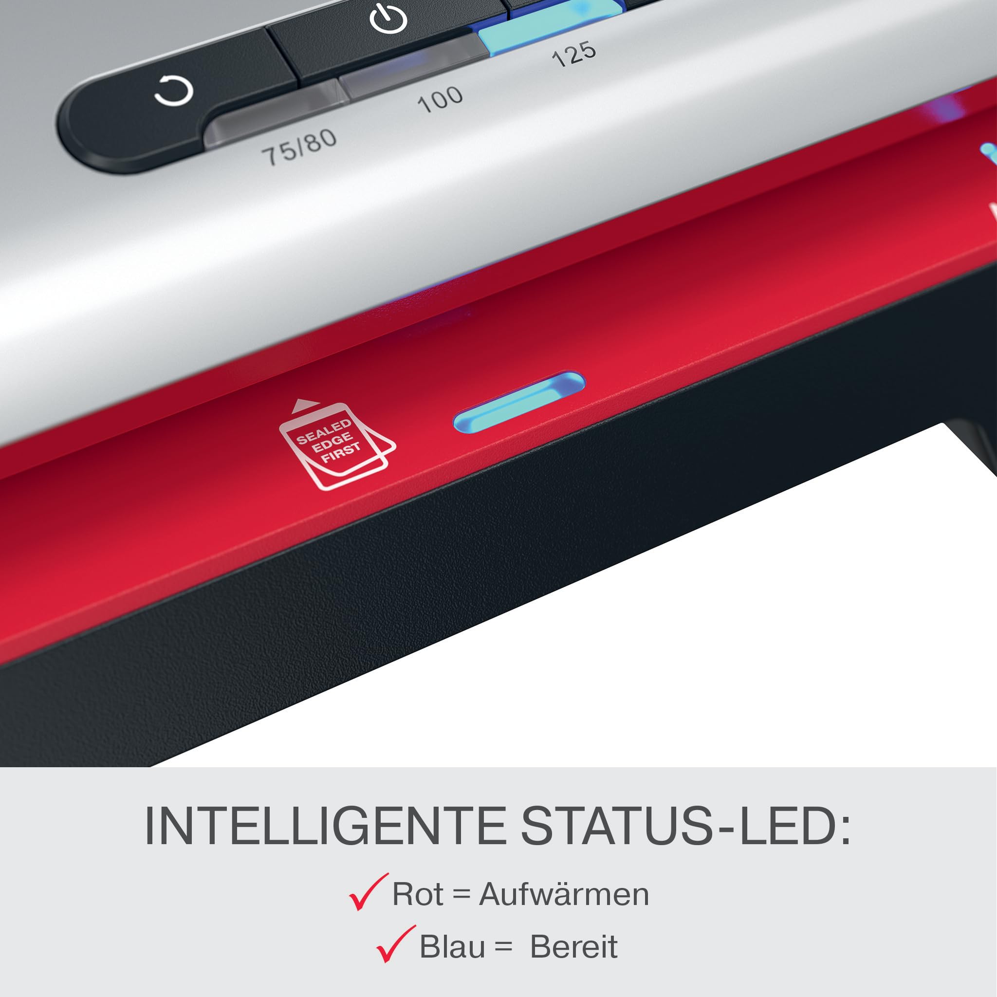 GBC 250 Office - Plastificatrice A4, versione Svizzera, riscaldamento rapido in 1 min, 75-125 micron, accesso facilitato a LED, con 5 custodie per plastificatrici A4, nero/rosso, tipo J, 4410070CH