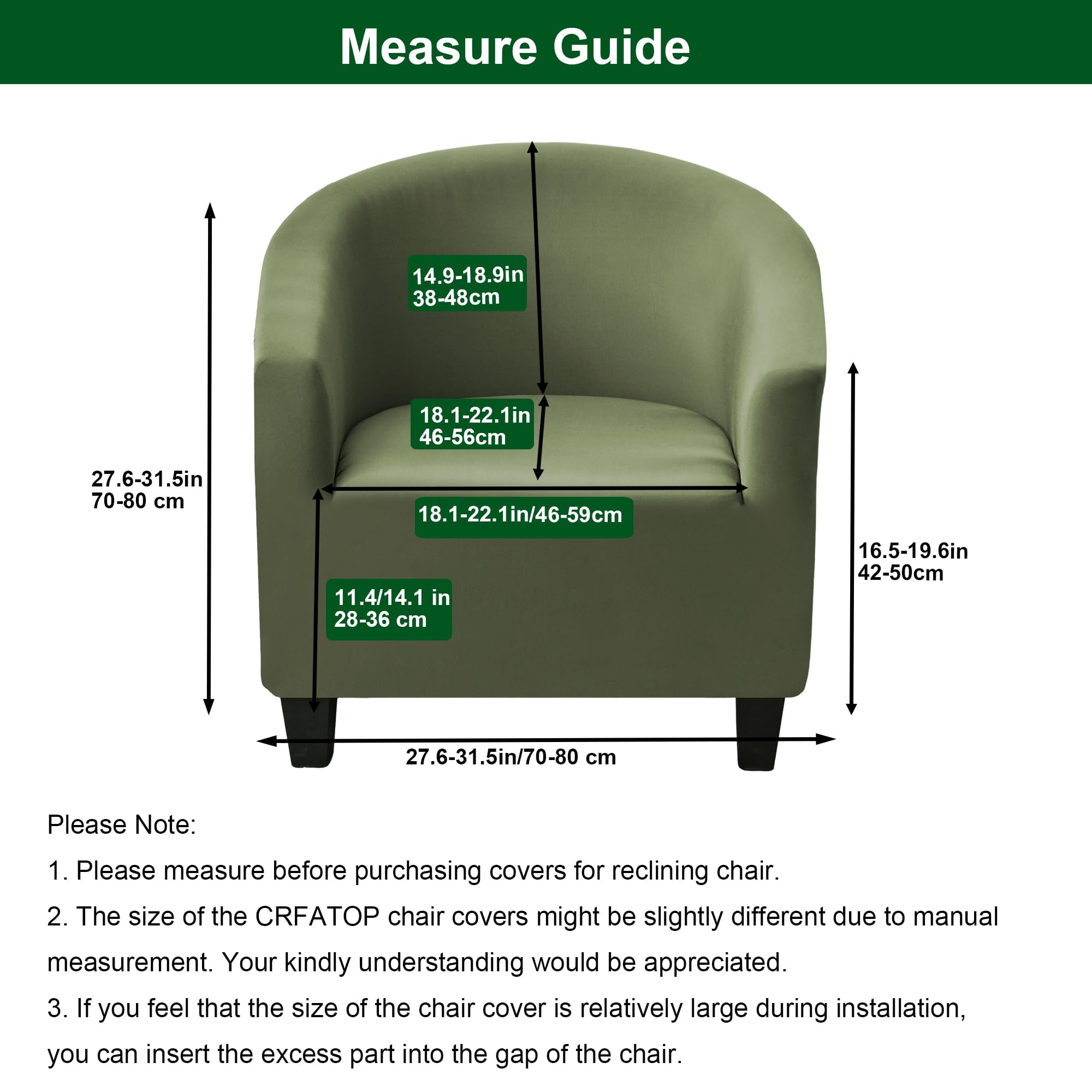 CRFATOP Soft Club Chair Slipcover Stretch Barrel Chair Covers Printed Tub Chair Slipcovers Round Couch Covers Spandex Armchair Sofa Cover Removable Furniture Protector for Living Room,Green