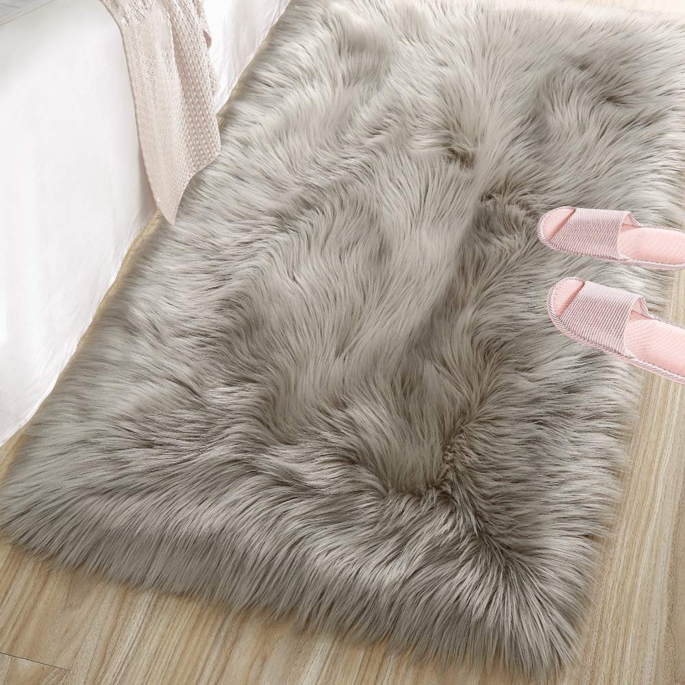 LOCHAS Ultra Soft Fluffy Carpet Faux for Bedroom,2x3ft, Beige