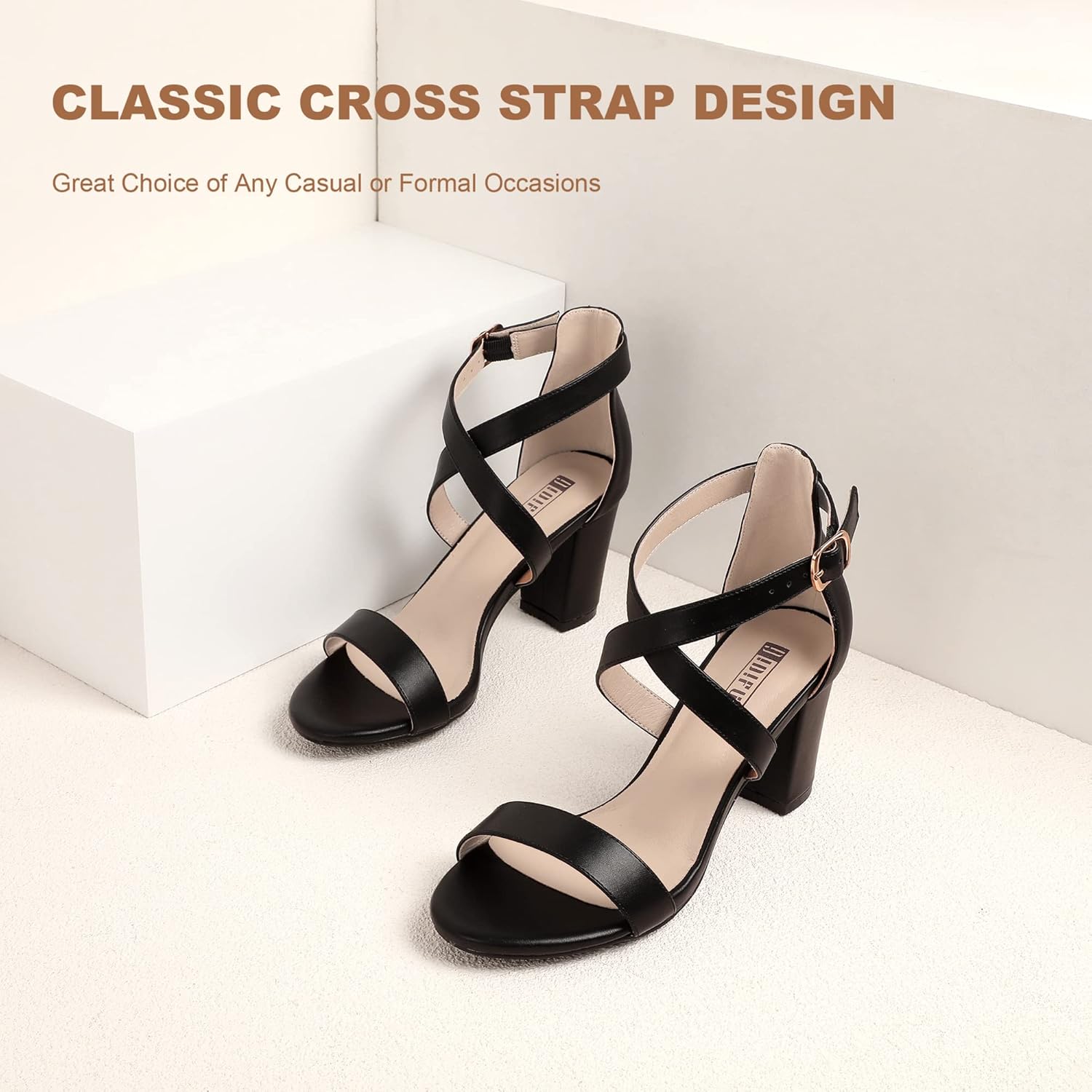 IDIFU Women's IN3 Grace Strappy Block Heels Sandals Comfy Open Toe Chunky Dress Wedding Shoes with Adjustable Cross Strap - Image 5