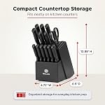 Knife Set, 15 Piece Kitchen Set with Block, Self Sharpening, Dishwasher Safe, 6 Steak Knives, Anti-Slip Handle, Black