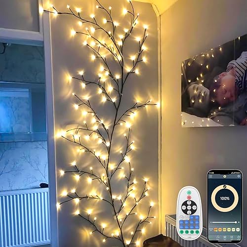 Miniatura 8 de Luces de vid de sauce con control remoto para pared 7.5 pies LED encantadas luz de abedul blanco para decoración de habitación y hogar - Luz de
