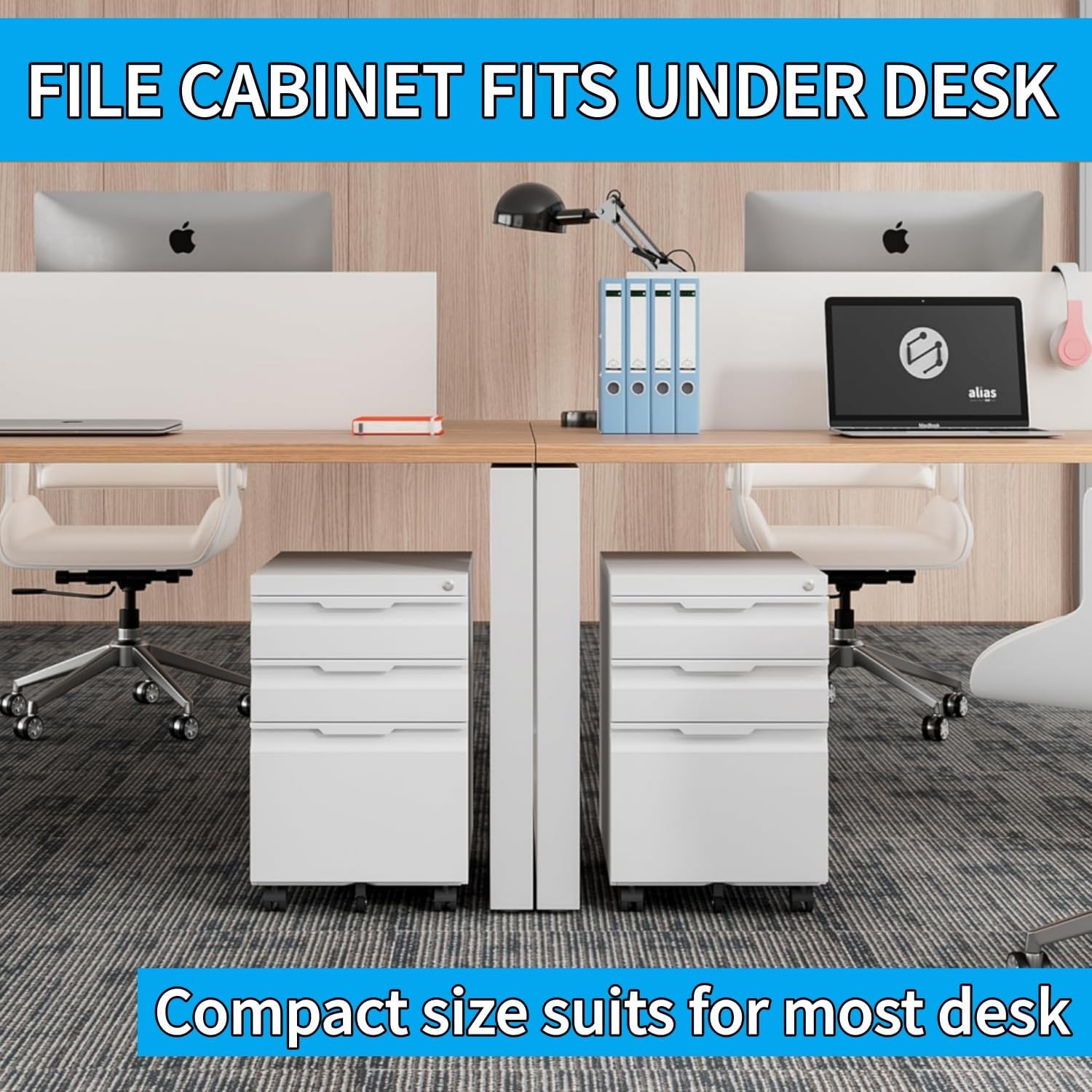 3 Drawer Mobile File Cabinet with Wheels, File Cabinet with Lock, Filing Cabinets for Home Office, Rolling Filing Cabinets Under Desk Storage for Letter/Legal/A4 Files
