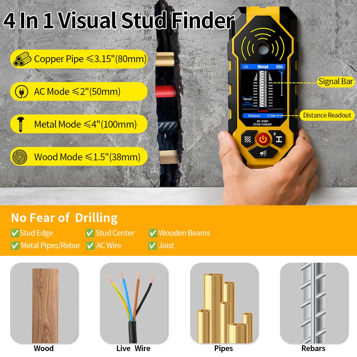 Stud Finder Wall Scanner - Detect Wood, Metal & Wires -6