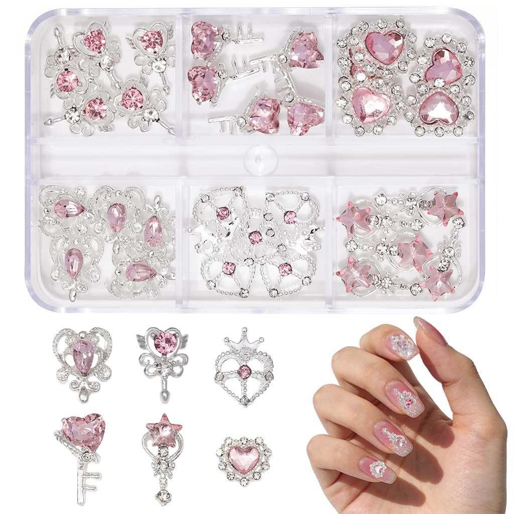 ZIBUYU® 30PCS Pink Heart Nail Art Charms Set, Magical Girl Alloy & Resin Nail Decorations with Rhinestones, Crown Key Star Designs for 3D Nails, DIY Manicure, Resin Crafts & Jewelry Making-image-48