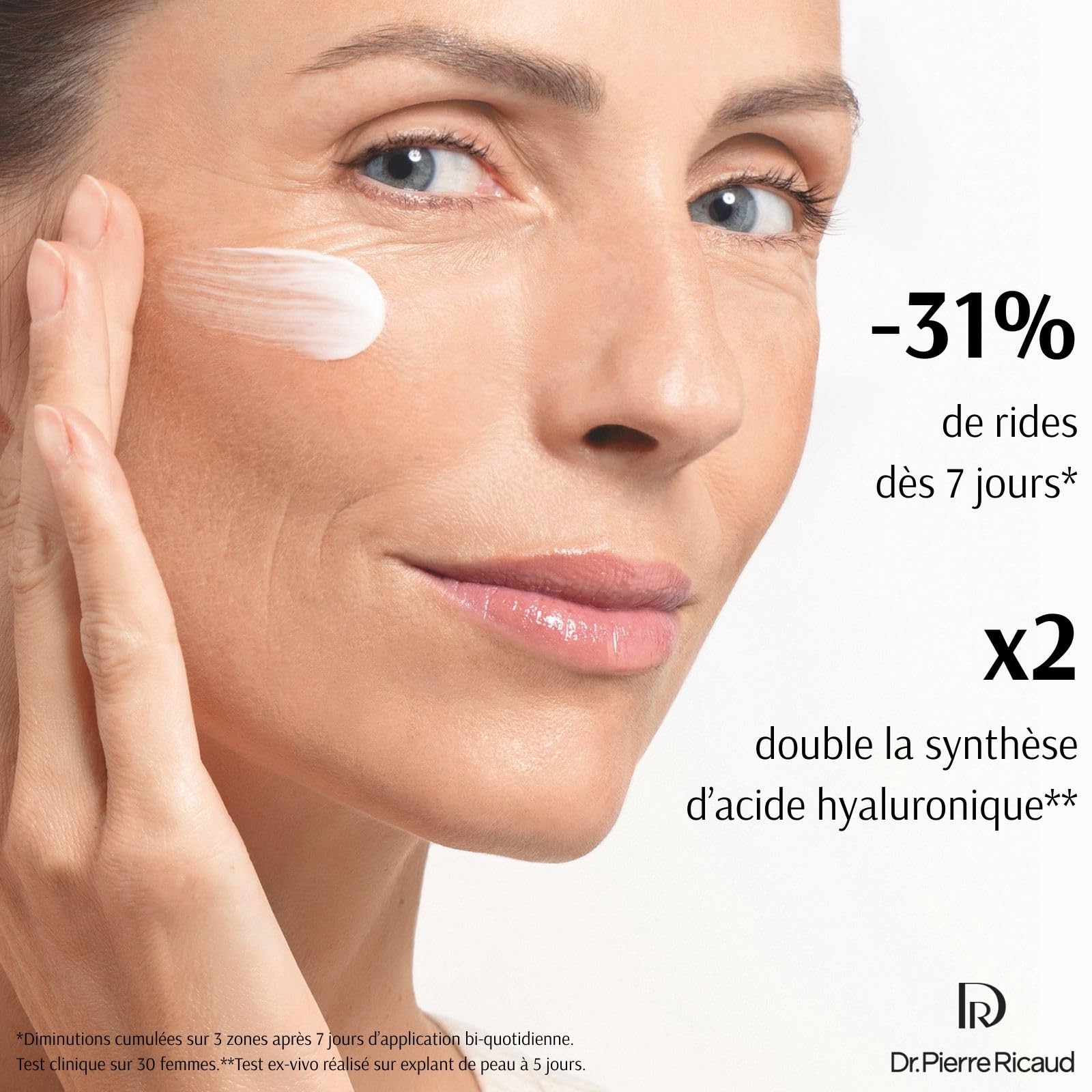 Dr Pierre Ricaud Crème Anti-Rides Comblante pour le Visage à l'Acide Hyaluronique & Galanga Bio - Creme Anti Âge pour Femme - Creme de Jour Anti Rides - 40ml