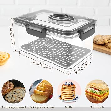 Bread Bin Airtight Bread Bins for Kitchen Counter, BPA Free Bread Box Enduring Bread Storage Easy to Clean Time Recording Bread Storage with Lid Bread Bins Container for Homemade Toast