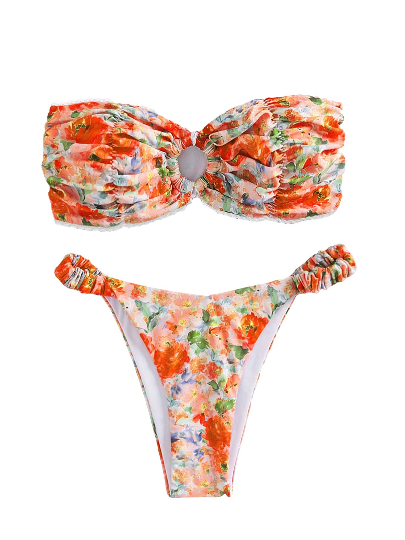 GORGLITTER Womens Floral Strapless Bandeau Swimsuit  