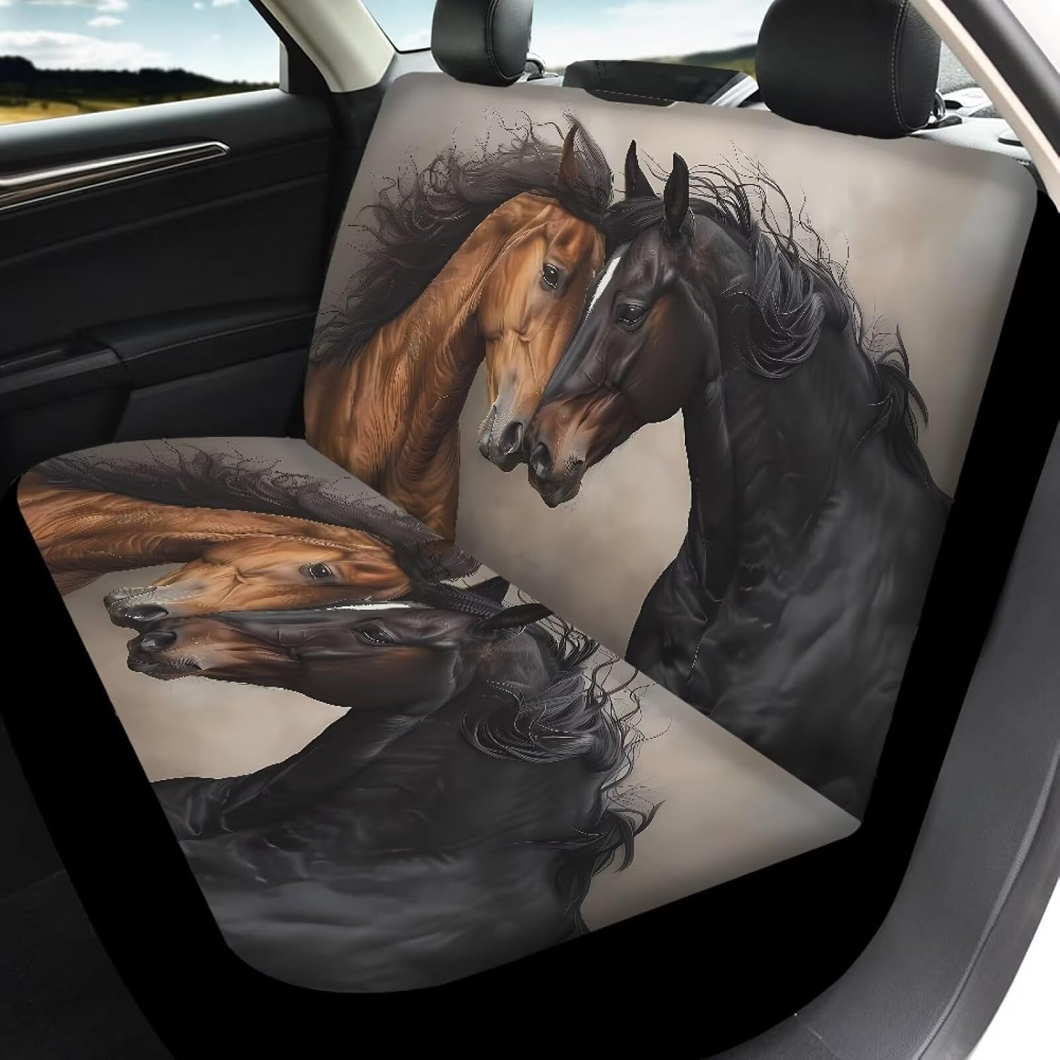 Amzbeauty Horse Animal Print Automotive Car Vehicle Seat Cover for Women Interior Cute Accessories for Car Easy Cleaning