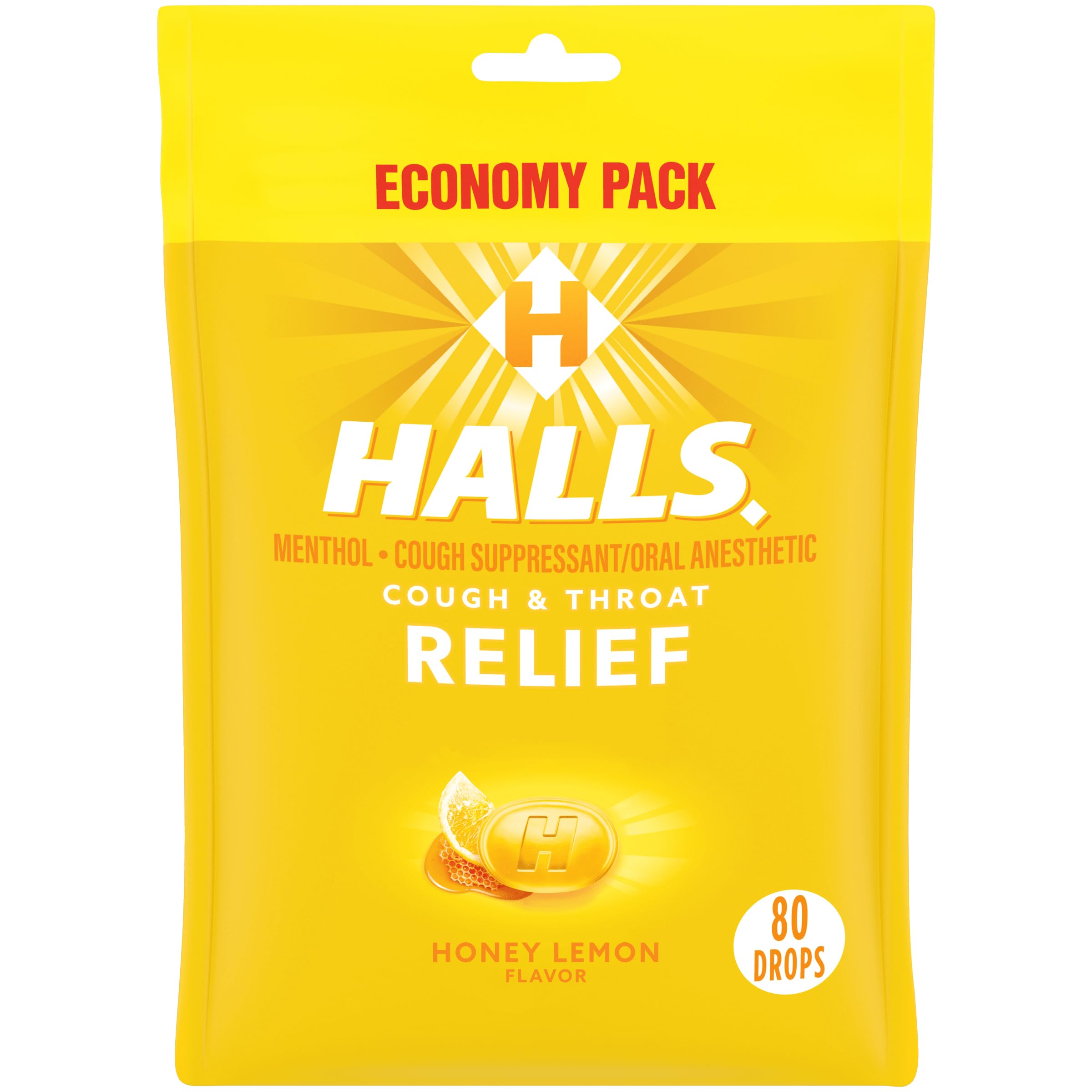 Relief Honey Lemon Cough Drops, Economy Pack, 80 Drops