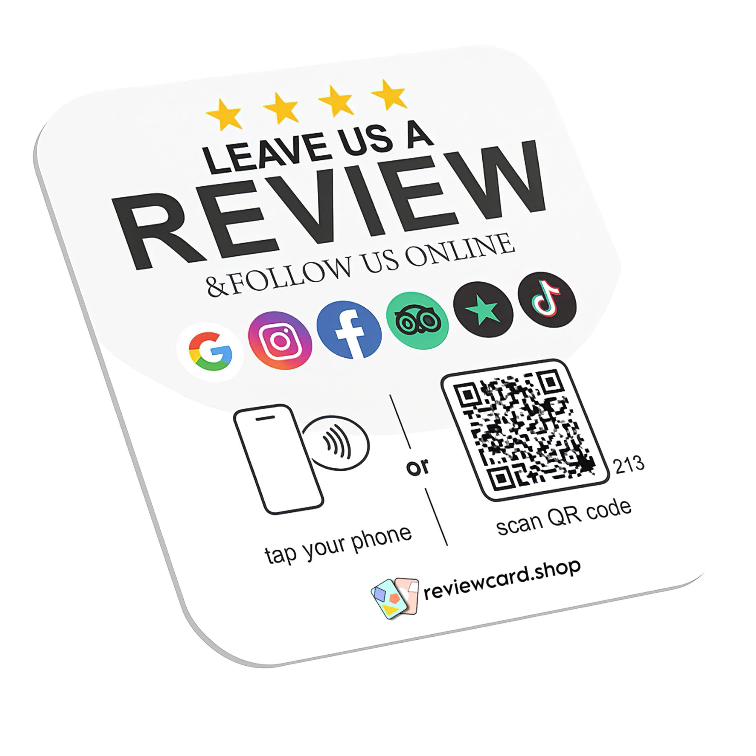 Google NFC + QR Review Plate for Businesses – Collect Google, Facebook, Trustpilot & TripAdvisor Reviews – Tap to Leave a Review or Follow Online – Contactless Social Media Plate