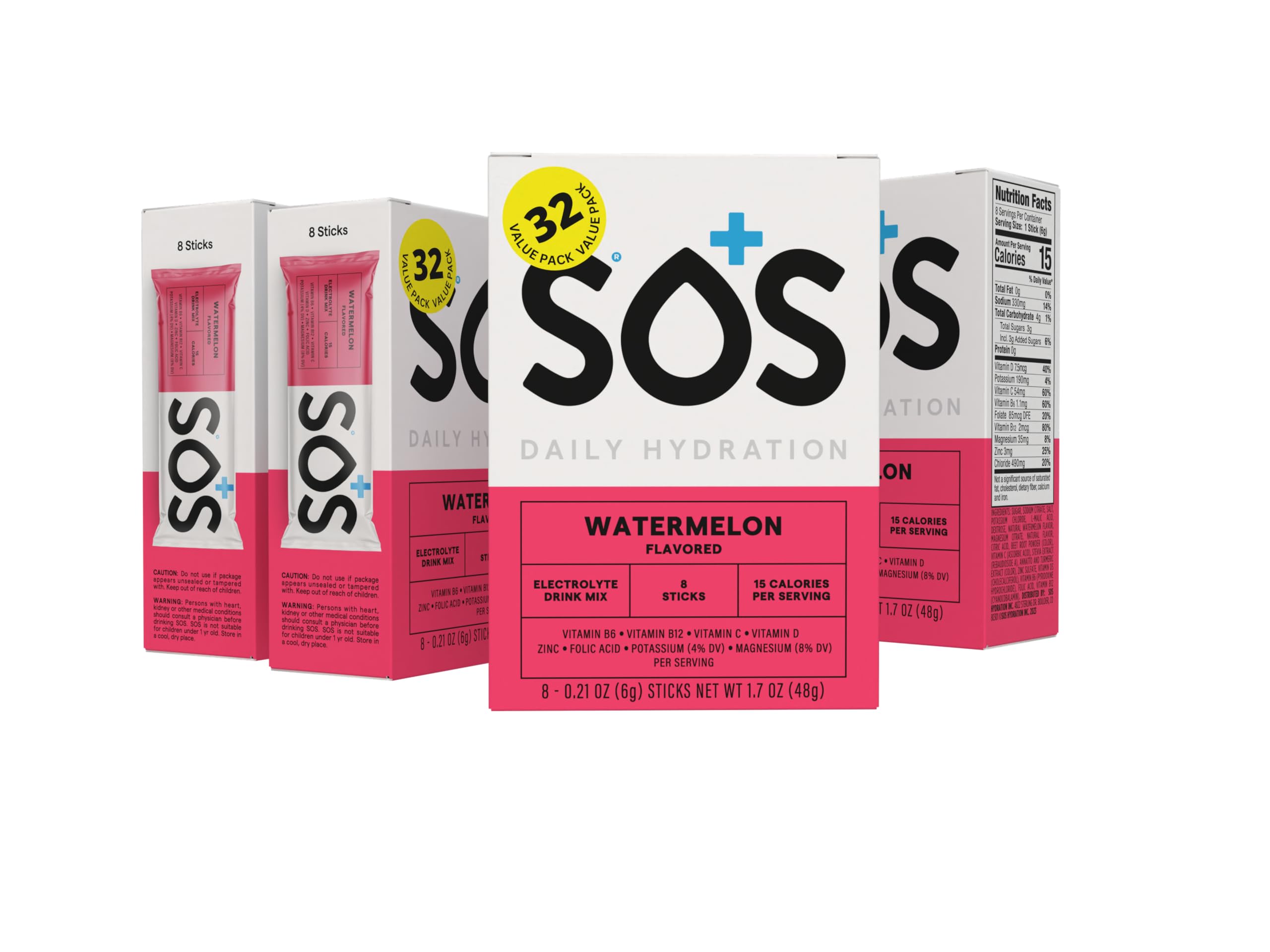 Hydration Rapid Action Electrolytes Watermelon Flavour (32 Powder Sachets) Daily Hydration Packed with Vitamins, Highly Versatile Energy Boost for Travel, Recovery and Wellbeing | Low Sugar