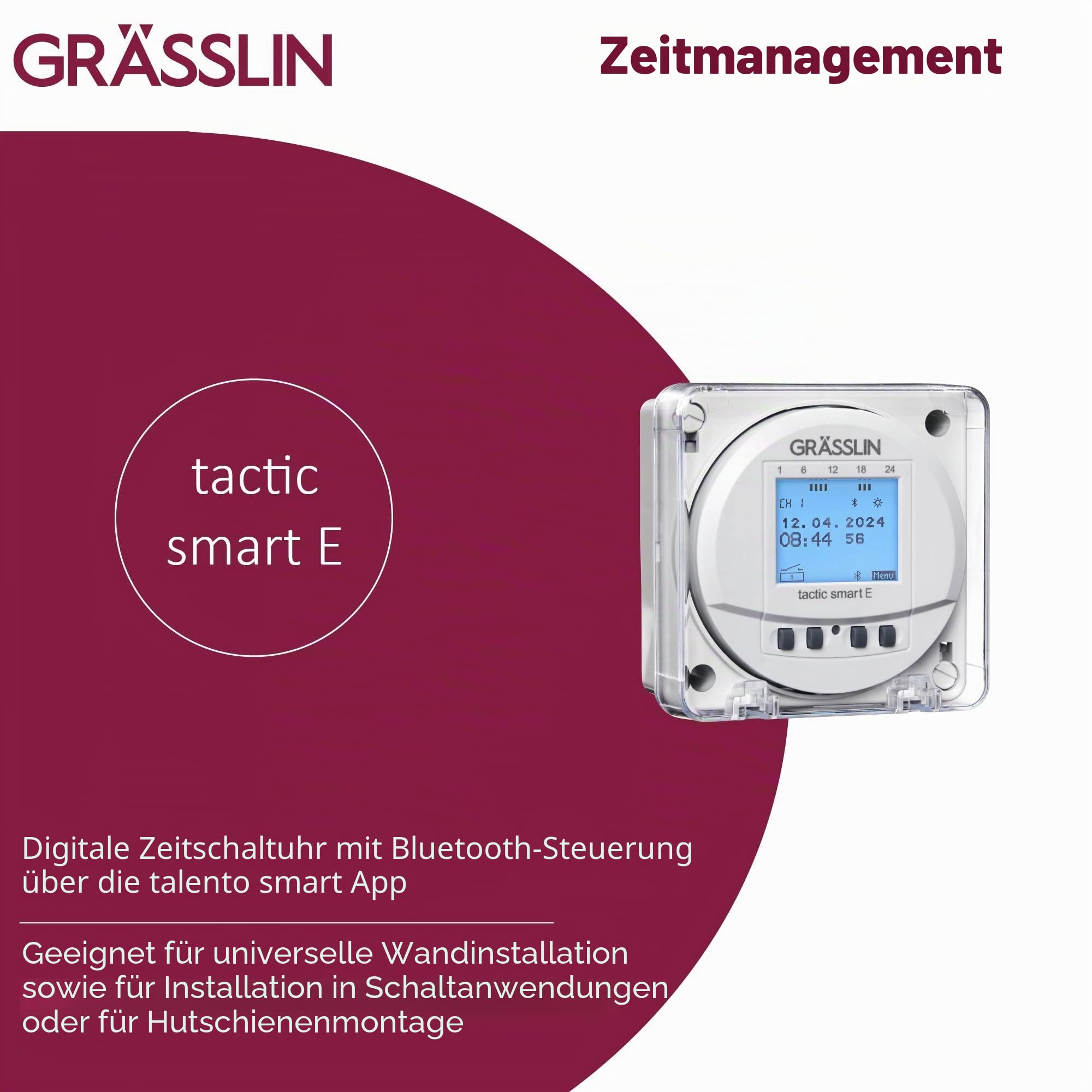 43.87.0003.1 Tactic smart E Astro-Zeitschaltuhr digital Einbau App | Fronttafeleinbau, Bluetooth, App, 1 Kanal, Wochen-/Jahres-/Astroprogramm, Impuls/Zyklus, LED 400 W, 8 Jahre Gangreserve
