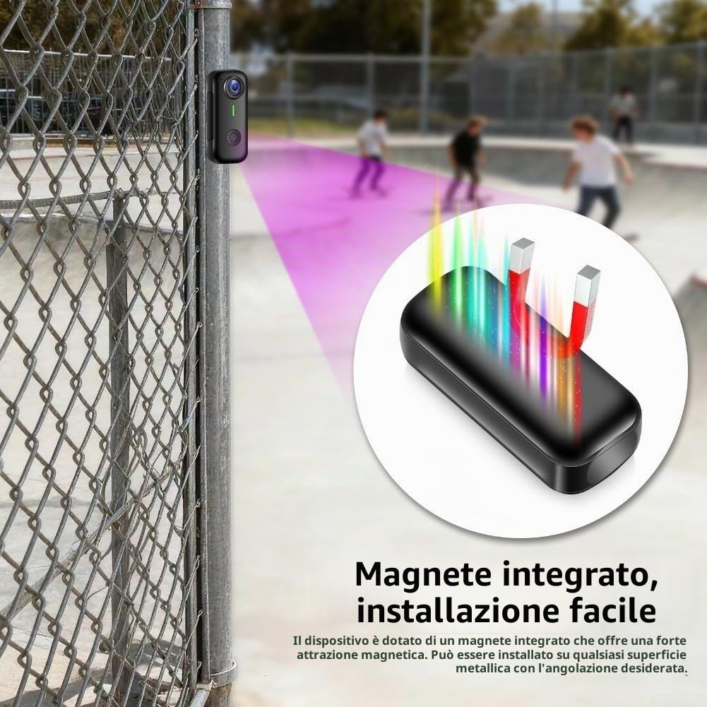 Whychstore Action Camera magnetica compatta, 360° magnetica Pocket Thumb Cam, registrazione WiFi 2K, per registrazione, attività all'aperto, passeggiate (nero)