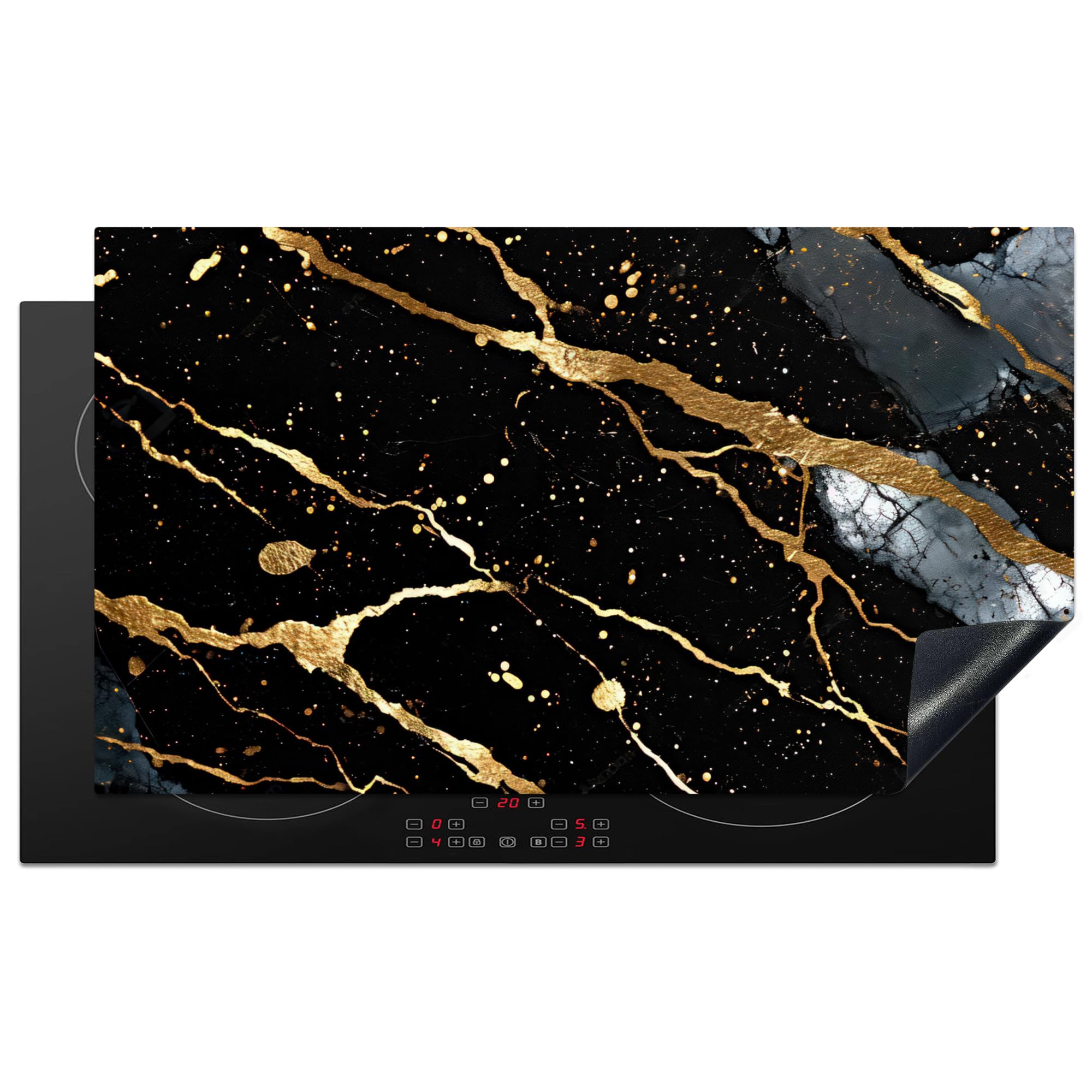 KitchenYeah© Induction Hob Protector Mat 20.5"x35.4" / 90x52 cm Stove Cap Top Cover Kitchen Cooker Covers for Electric Hobs Vinyl Marble - Black - Gold - Texture — image 1