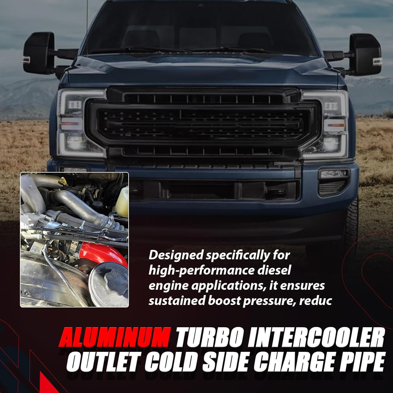 6.7L Power Stroke Turbo Intercooler Outlet Cold Side Charge Pipe Compatible with Ford Vehicle 2017-2025 Intercooler Pipe, Durable 4-Ply Silicone Boots, Aluminum Alloy Red