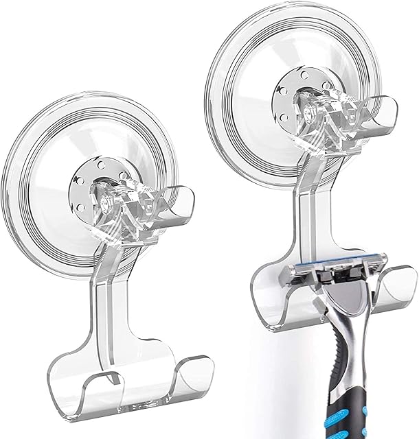 Luxear Shower Suction Hooks Razor Holder, 2 Pack Sucker Hooks Reusable Razor Hook for Shower Waterproof Powerful Vacuum Suction Cup Hook Holder for Towel Bathrobe Loofah Hooks for Bathroom Kitchen