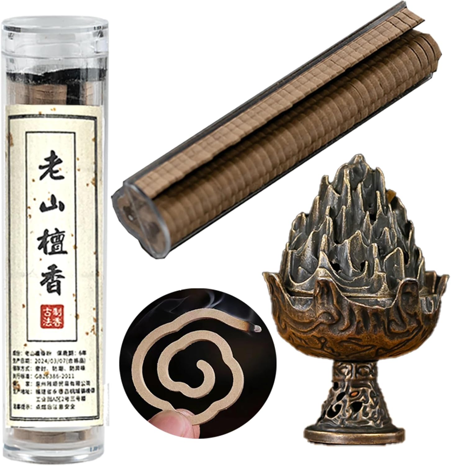 Cones Incense Holder Burner, Brass Coils Incense Holder, Coils Incense, Natural Chinese Incense Coils Spiral Design for Long-Lasting Fragrance