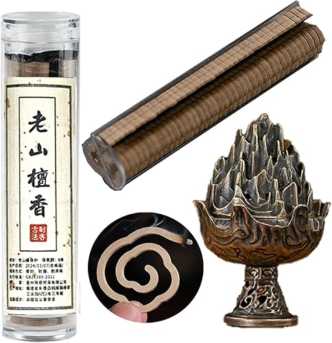 AMASSIVEROCK Bobinas de incienso de sándalo (42 piezas) Bobina de incienso y soporte de incienso de latón, bobinas de incienso naturales con diseño