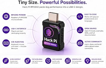 Hack Pi RP2350 - Compact USB-C Dev Board with HID Injection | DIY Programmable Hacking USB for Educational Purposes