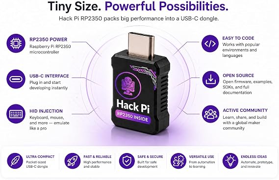 Hack Pi RP2350 - Compact USB-C Dev Board with HID Injection | DIY Programmable Hacking USB for Educational Purposes