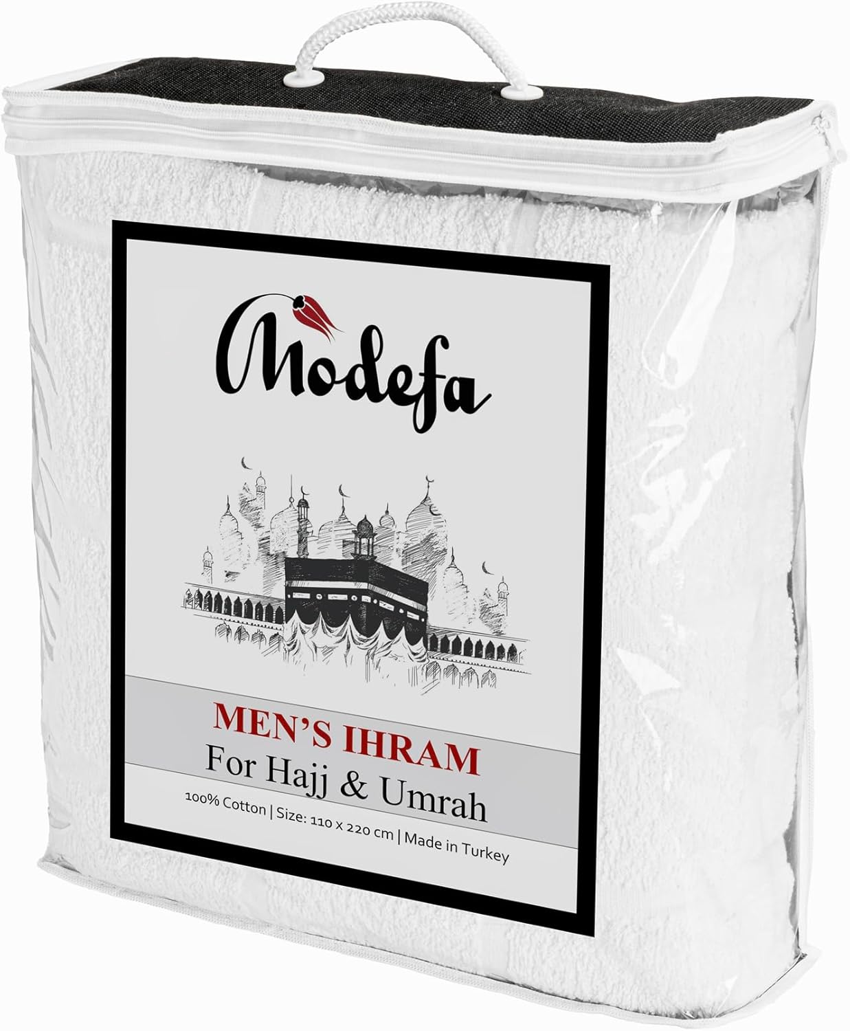 Modefa Ihram for Umrah Men Towel Set - Comfortable Unsewn Ahram Hajj Essentials for Men Umrah Essentials Ehram - 110 x 220cm per towel 2 Towels Turkish 100% Cotton 1500 grams (Ihram Only)