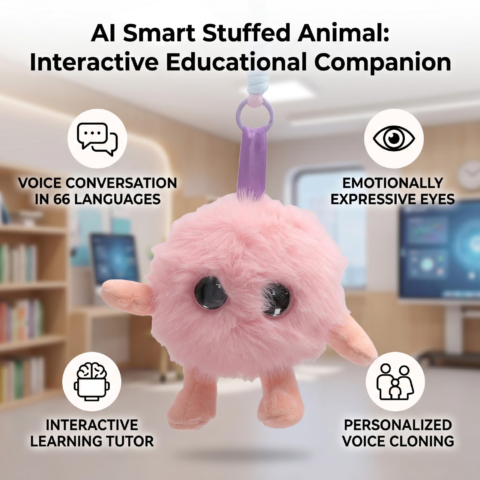 LICAEVEY Giocattolo di Peluche Intelligente AI, Animale di Peluche Educativo Interattivo con Traduzione Vocale in Tempo Reale in 66 Lingue per L'apprendimento dei Bambini (Rosea)