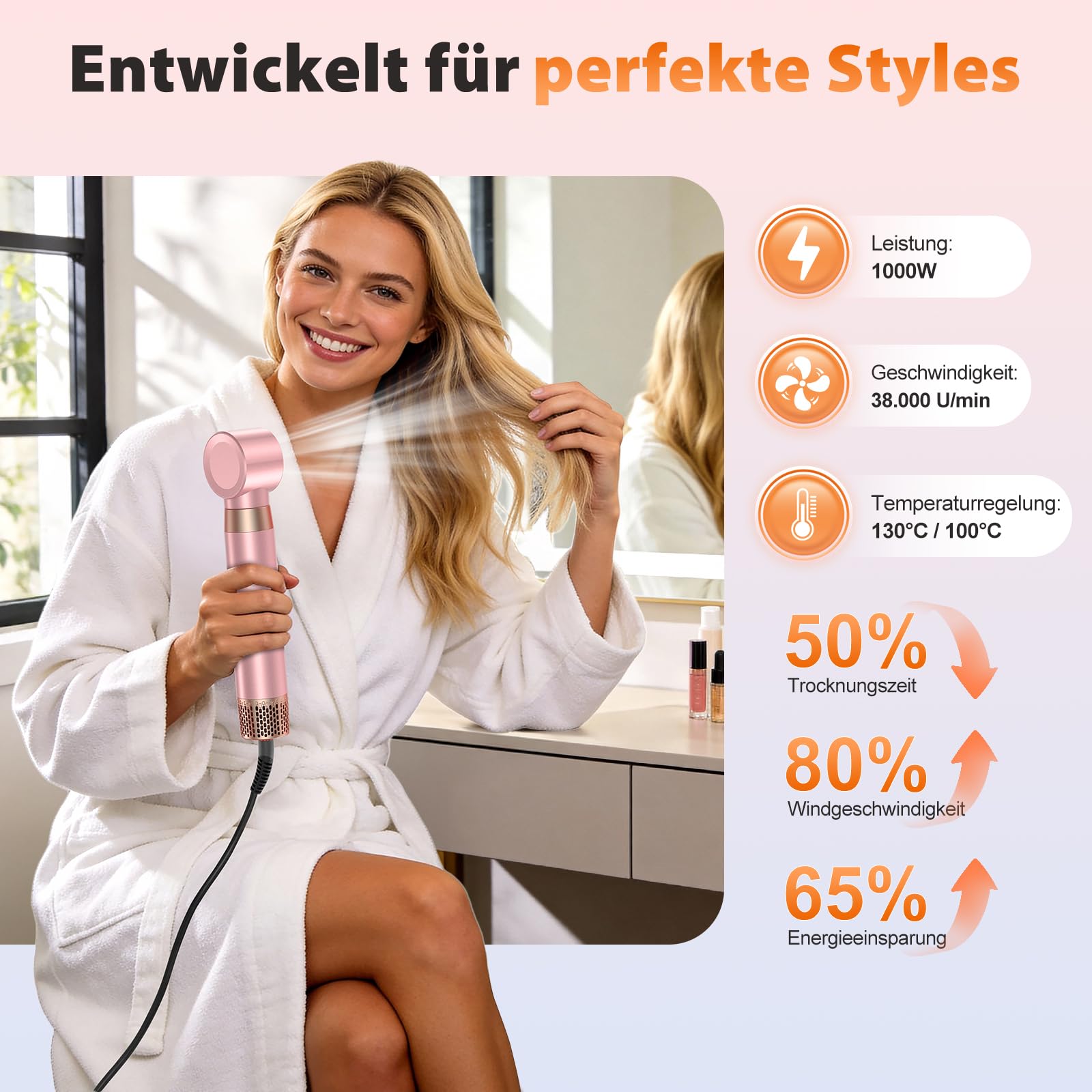 5-in-1-Föhnbürsten-Set, Upgrade-Haartrockner, Föhnbürste, Lockenwickler Automatisch und Paddelbürste, abnehmbare Heißluftbürsten-Styling-Tools, Hochgeschwindigkeits-Reisehaarglätter, Lockenstab
