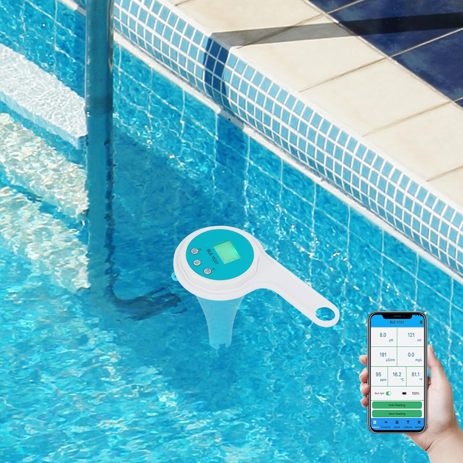 Misuratore d'acqua digitale IP67, tester d'acqua potabile con collegamento Bluetooth e app per pH EC TDS ORP TEMP, tester d'acqua portatile 6 in 1, per piscina, acquario, laboratorio acqua potabile