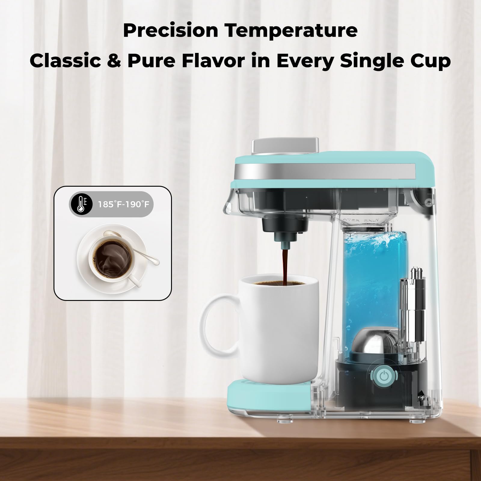 CHULUX Mini cafetera de viaje 2 en 1 para cápsula K, cafetera de porción única para taza americana, cafetera ligera en cápsulas, color aguamarina