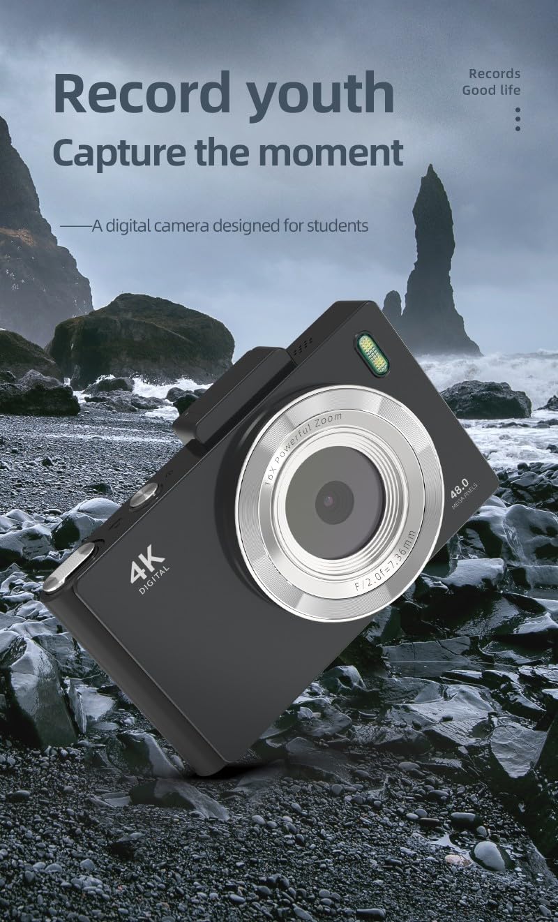 Cámara Digital 4K HD 48MP con Enfoque automático y Pantalla de 2.8 Pulgadas para Estudiantes de fotografía y vlogging