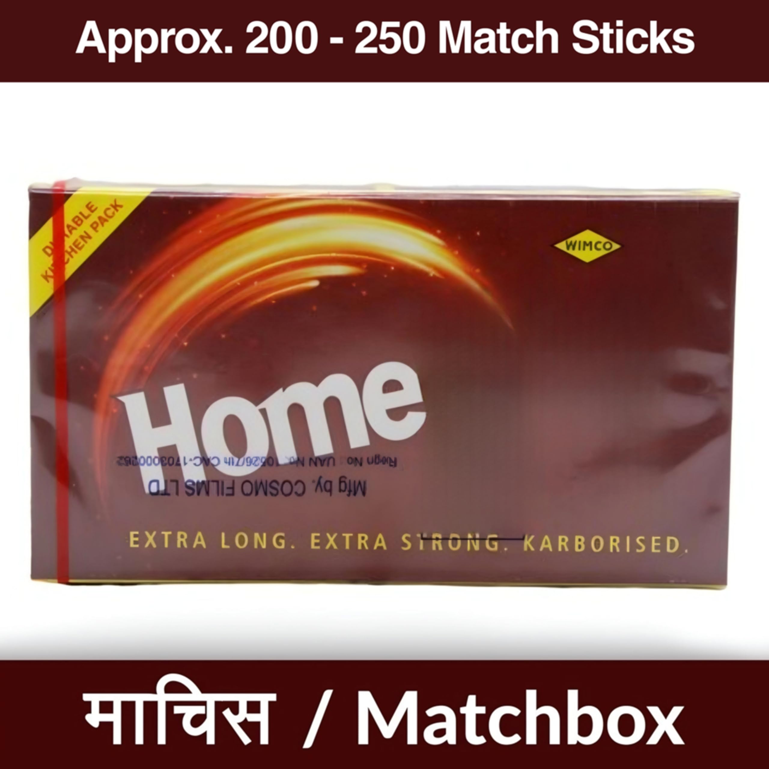 HomeLights Big Match Box Pack of 1 | Karborised 200-250 Large Match Sticks for Kitchen, Pooja & Craft | Extra Long, Extra Strong Matchsticks 4
