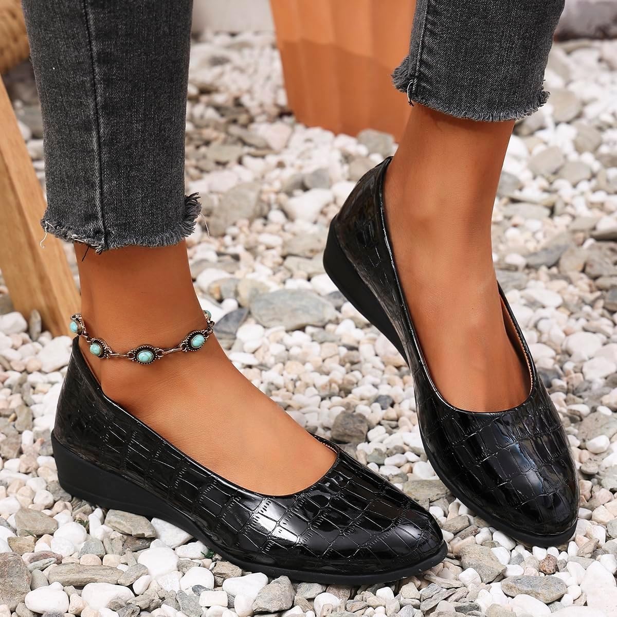 Scarpe da donna in pelle leggera, da donna, comode, con supporto per arco plantare, scarpe slip-on da donna con tacco basso da lavoro, mocassini